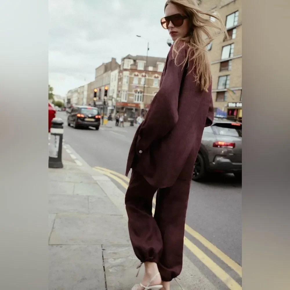 ZARA 100% LINEN PUFFY PANTS